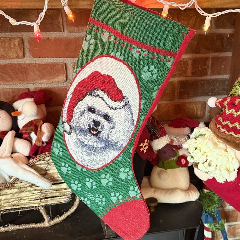 Festive Green Dog Christmas Stocking